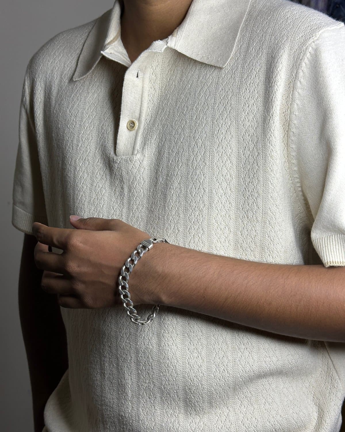 Cream Jacquard Knit Polo — view 1