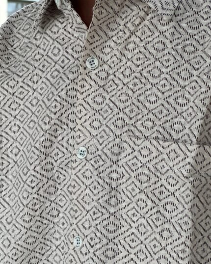 Ivory Diamond Print Oversized Shirt
