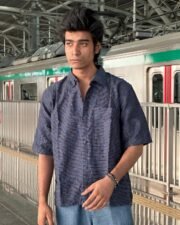 Navy Stitch Textured Oversized Shirt - Image 4