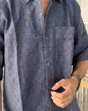 Navy Stitch Textured Oversized Shirt - Image 3
