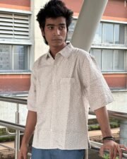 Ivory Diamond Print Oversized Shirt - Image 5