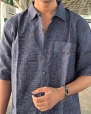 Navy Stitch Textured Oversized Shirt