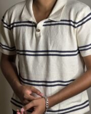 Ivory Waffle Stripe Polo - Image 5