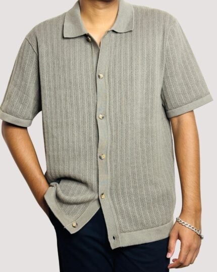 Sage Crochet Knit Polo Shirt