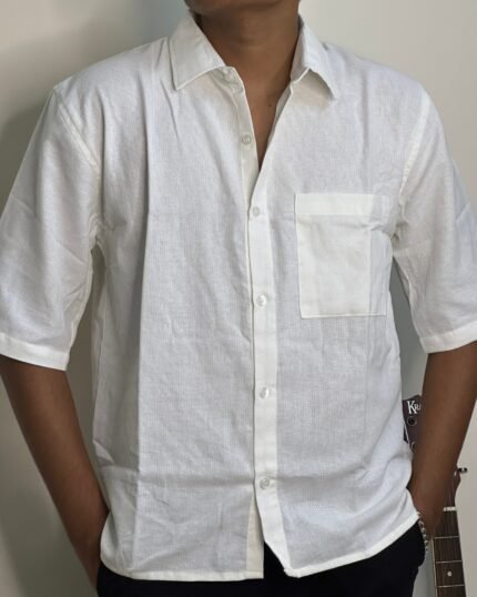 White Grid Texture Oversized Shirt