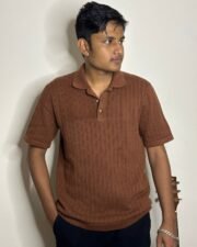 Rust Crochet Knit Polo - Image 6