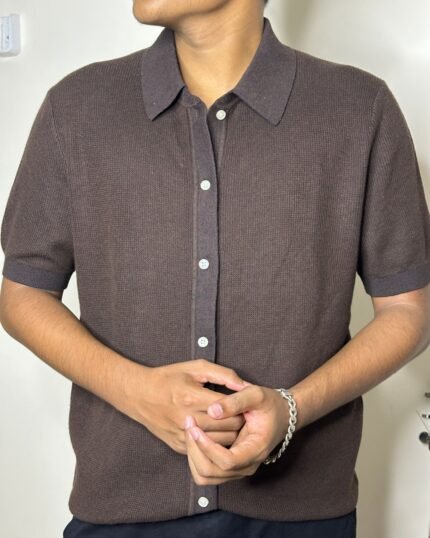 Mocha Waffle Knit Polo Shirt