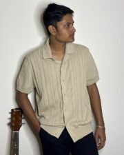 Sand Stripe Knit Polo Shirt - Image 5