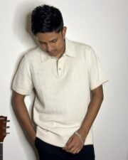 Cream Jacquard Knit Polo - Image 5