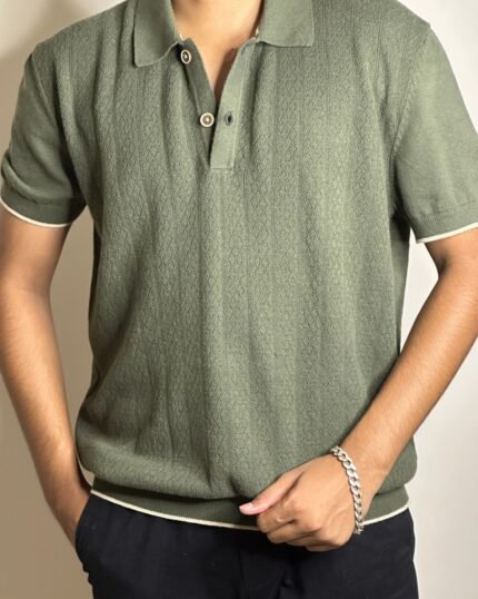 Olive Diamond Knit Polo