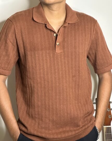 Rust Crochet Knit Polo