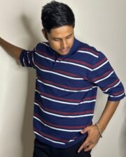 Navy Stripe Knit Polo - Image 5