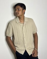 Sand Stripe Knit Polo Shirt - Image 4