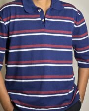 Navy Stripe Knit Polo