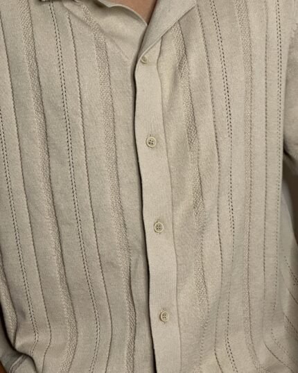 Sand Stripe Knit Polo Shirt