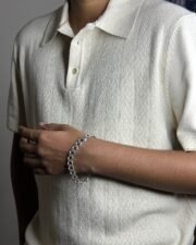 Cream Jacquard Knit Polo