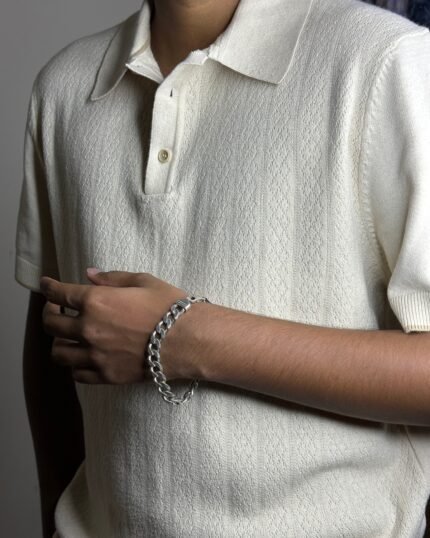 Cream Jacquard Knit Polo