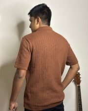 Rust Crochet Knit Polo - Image 3