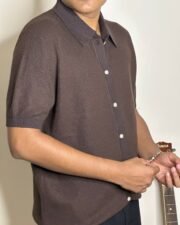 Mocha Waffle Knit Polo Shirt - Image 2