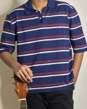 Navy Stripe Knit Polo - Image 3
