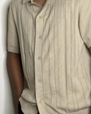 Sand Stripe Knit Polo Shirt - Image 2