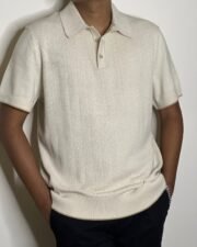 Cream Jacquard Knit Polo - Image 2