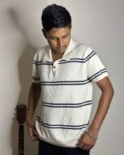 Ivory Waffle Stripe Polo - Image 2